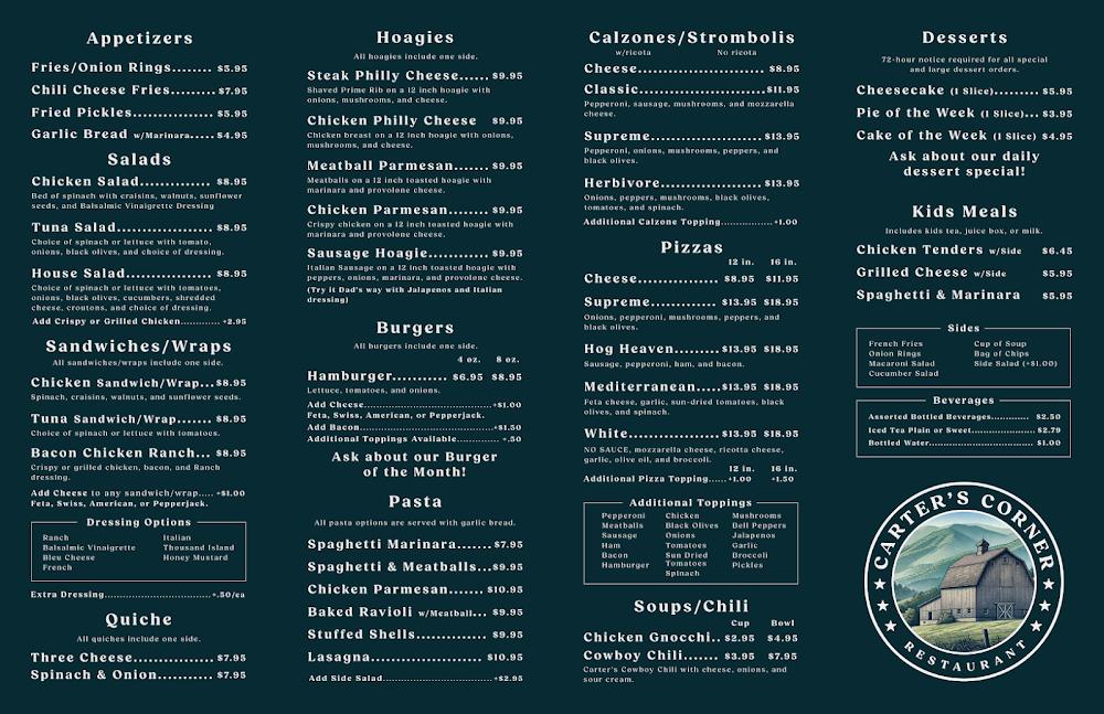 Carter's Corner Restaurant Menu image 1